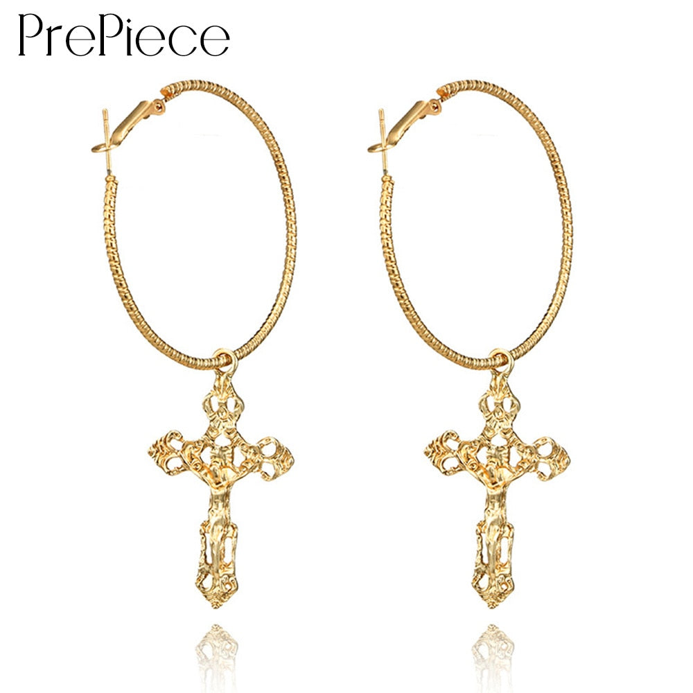 Punk Cross Earrings Exaggerated Personality Gold Drop Earrings Fashion Jewelry for Woman Party/Holid 2018 New PE1274
