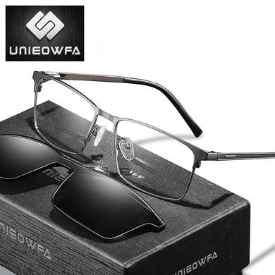 Prescription 2 In 1 Magnet Clip On Glasses Frame Men Optical Polarized Sunglasses Myopia Degree Eyeglasses Frame Male Brand 2022