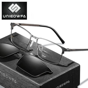 Prescription 2 In 1 Magnet Clip On Glasses Frame Men Optical Polarized Sunglasses Myopia Degree Eyeglasses Frame Male Brand 2022