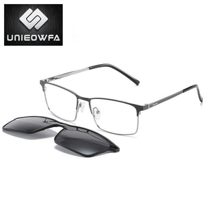 Prescription 2 In 1 Magnet Clip On Glasses Frame Men Optical Polarized Sunglasses Myopia Degree Eyeglasses Frame Male Brand 2022