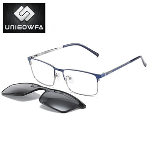 Prescription 2 In 1 Magnet Clip On Glasses Frame Men Optical Polarized Sunglasses Myopia Degree Eyeglasses Frame Male Brand 2022