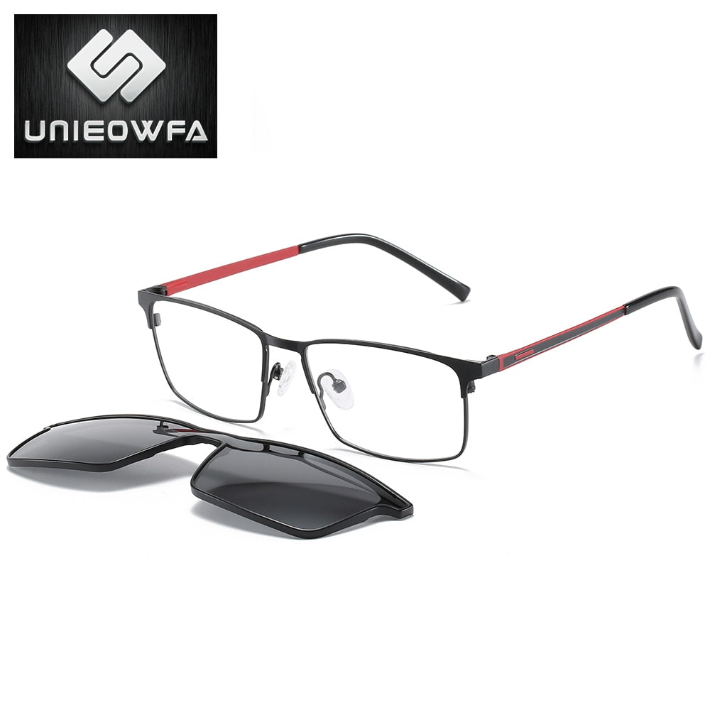 Prescription 2 In 1 Magnet Clip On Glasses Frame Men Optical Polarized Sunglasses Myopia Degree Eyeglasses Frame Male Brand 2022