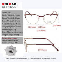 Load image into Gallery viewer, Prescription Eyeglasses Women Cat Eye Glasses Fill Resin Lenses Rui Hao Eyewear Spectacles Frame Women 8502
