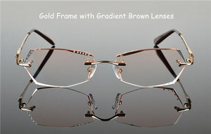 Prescription Glasses Women Eyewear Gradient Dark Color Lenses Rhinestone Glass Eyewear