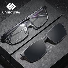 Load image into Gallery viewer, Prescription Magnet Clip On Eyeglasses Frame Men Polarized Optical Myopia Glasses Frame Men Clear Magnet Clip On Sunglasses Male