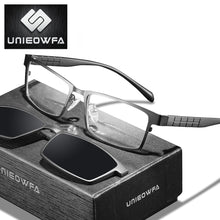 Carica l&#39;immagine nel visualizzatore di Gallery, Occhiali da vista con clip magnetica su montatura per occhiali da uomo Miopia montatura per occhiali da vista da uomo trasparente polarizzata con clip magnetica su occhiali da sole da uomo 