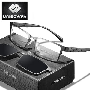Occhiali da vista con clip magnetica su montatura per occhiali da uomo Miopia montatura per occhiali da vista da uomo trasparente polarizzata con clip magnetica su occhiali da sole da uomo 