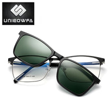 Carica l&#39;immagine nel visualizzatore di Gallery, Prescription Magnet Clip On Glasses Frame Men Myopia Optical Eyeglasses Frame Polarized Magnet Clip On Sunglasses Male Square