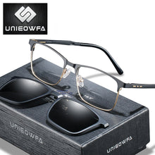Carica l&#39;immagine nel visualizzatore di Gallery, Prescription Magnet Clip On Glasses Frame Men Myopia Optical Eyeglasses Frame Polarized Magnet Clip On Sunglasses Male Square