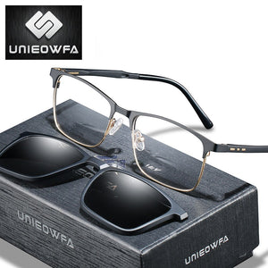 Prescription Magnet Clip On Glasses Frame Men Myopia Optical Eyeglasses Frame Polarized Magnet Clip On Sunglasses Male Square