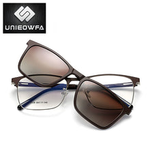 Carica l&#39;immagine nel visualizzatore di Gallery, Prescription Magnet Clip On Glasses Frame Men Myopia Optical Eyeglasses Frame Polarized Magnet Clip On Sunglasses Male Square