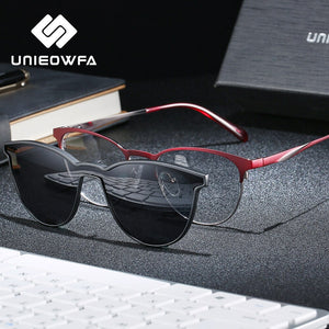 Prescription Magnet Clip On Glasses Frame Women Polarized Magnet Clip on Sunglasses Women Optical Myopia Eyeglasses Frame Female