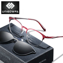 Load image into Gallery viewer, Prescription Magnet Clip On Glasses Frame Women Polarized Magnet Clip on Sunglasses Women Optical Myopia Eyeglasses Frame Female