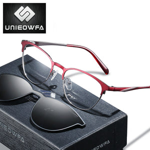 Prescription Magnet Clip On Glasses Frame Women Polarized Magnet Clip on Sunglasses Women Optical Myopia Eyeglasses Frame Female