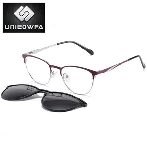 Prescription Magnet Clip On Glasses Frame Women Polarized Magnet Clip on Sunglasses Women Optical Myopia Eyeglasses Frame Female