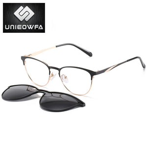 Prescription Magnet Clip On Glasses Frame Women Polarized Magnet Clip on Sunglasses Women Optical Myopia Eyeglasses Frame Female