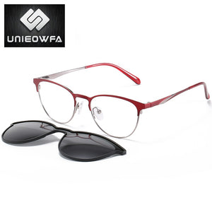 Prescription Magnet Clip On Glasses Frame Women Polarized Magnet Clip on Sunglasses Women Optical Myopia Eyeglasses Frame Female