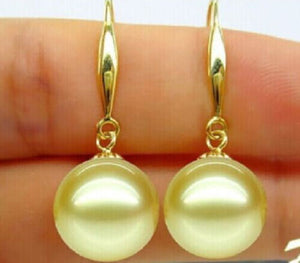 Prett Lovely Women's Wedding BEAUTIFUL A PAIR OF PERFECT ROUND 15-16MM SHELL PEARL EARRING earrings silver-jewelry