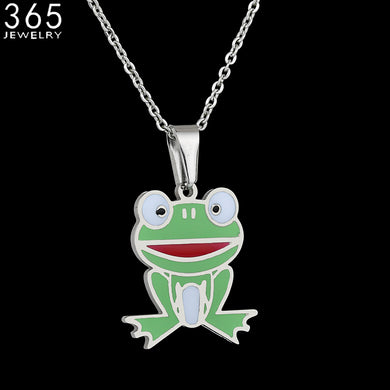 Pretty Jewelry Stainless Steel Green Frog Necklace Cute Animal Pendant Necklace For Women Girls Drop Shipping
