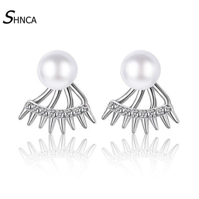 Prevent Allergy 925 Sterling Silver Unique Geometry Pearl Stud Earrings For Women After Hanging Earring Fashion Jewelry E170