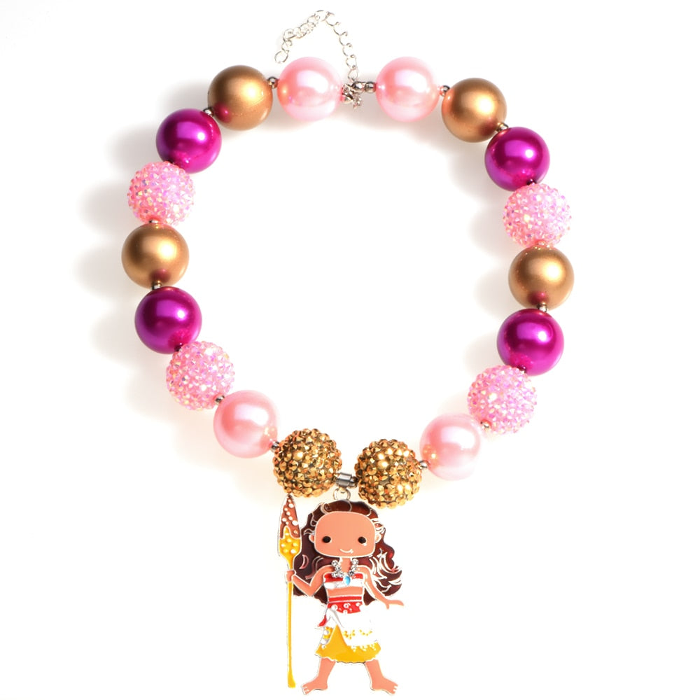 Princess Moana Inspired Pendant Chunky Bead Necklace Girls Bubblegum Necklace Handmade Toddler Necklace Birthd Gift for Kids
