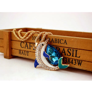 Pendenti con collane di delfini carini per donne Collana lunga con strass di cristallo Collana femminile con catena maglione Gioielli femminili PN0553 