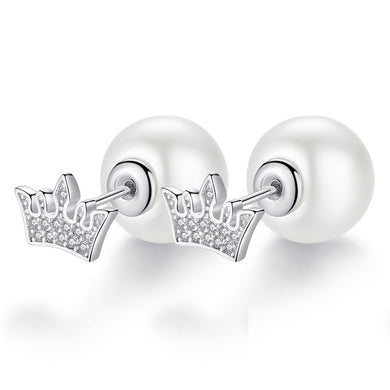 Promotion 925 sterling silver fashion imitation pearl crown ladies`stud earrings jewelry female Christmas gift drop shipping