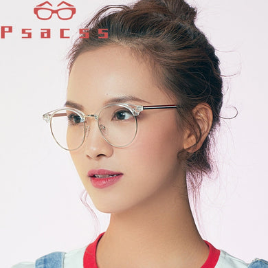 Psacss Round Transparent Glasses Clear Len Women Men Spectacle Myopia Eyeglasses Frame  Brand Designer Nerd Optical Frame