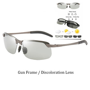 Psacss Square Sunglasses Men Pochromic Brand Designer Driving Fishing Sun Glasses Men's High Quality Metal Frame Mirror UV400