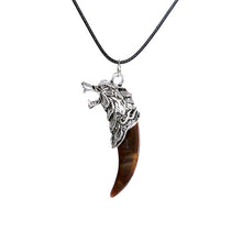 Carica l'immagine nel visualizzatore di Gallery, Collana in argento antico punk con denti di lupo e zanna, collana con ciondolo in pietra multicolore, gioielli per uomo, amuleto 