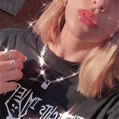 Punk Chain Golden/Silver Color With Lock Necklace For Women Men Padlock Pendant Necklace 2019 Statement Gothic Fashion Jewelry