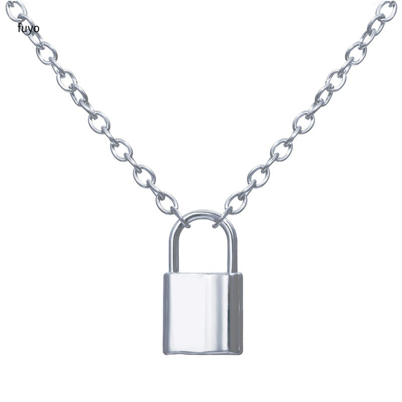 Punk Chain with Lock Necklace for Women Men Padlock Pendant