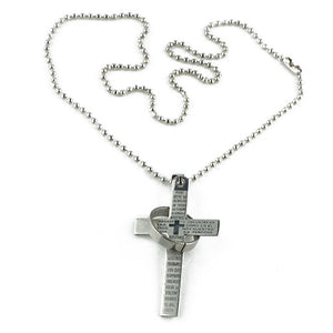 Punk Cross Letter Necklaces&Pendants For Men Stainless Steel Gold Color Male Pendant Necklaces Prayer Lover Jewelry Gift