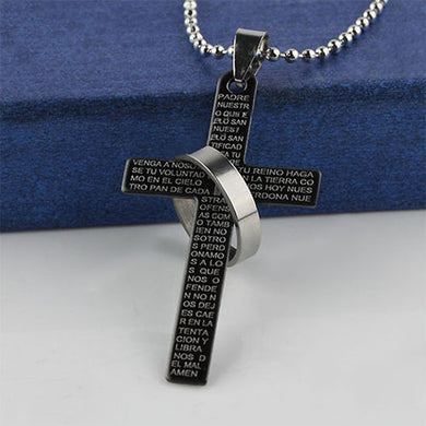 Punk Cross Letter Necklaces&Pendants For Men Stainless Steel Gold Color Male Pendant Necklaces Prayer Lover Jewelry Gift