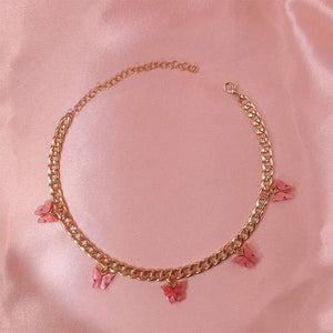 Punk Gold  Silver Color Chain 5 Butterfly Pendant Necklace for Women Wedding Party Statement 2020 Cute Choker Necklaces Jewelry