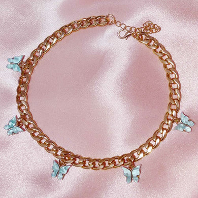 Punk Gold  Silver Color Chain 5 Butterfly Pendant Necklace for Women Wedding Party Statement 2020 Cute Choker Necklaces Jewelry