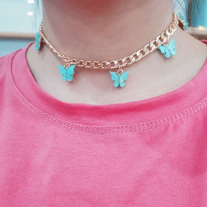 Punk Gold  Silver Color Chain 5 Butterfly Pendant Necklace for Women Wedding Party Statement 2020 Cute Choker Necklaces Jewelry