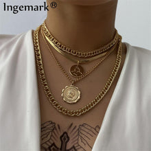 Load image into Gallery viewer, Punk Miami Cuban Choker Necklace Steampunk Men Jewelry Vintage Big Coin Pendant Chunky Chain Necklace for Women Neck Accessories