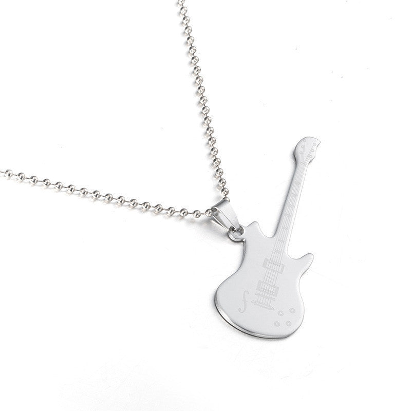 Punk Music Guitar Pendant Necklaces For Women Stainless Steel Laser Necklace&Pendants Fashion Rock Couple Keychain Men Jewelry