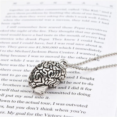 Punk Necklace Ball Chain Antique Silver Cerebrum /Brain Lung Pendant Necklace Chain 70.0cm