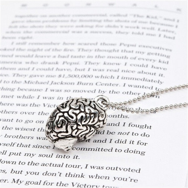 Punk Necklace Ball Chain Antique Silver Cerebrum /Brain Lung Pendant Necklace Chain 70.0cm