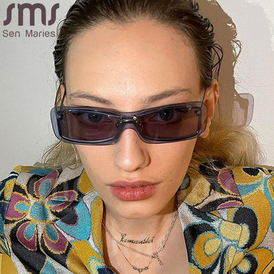 Punk Rectangle Rimless Sunglasses Women  Brand Designer Sun Glasses Men One Piece Shades UV400 Clear Eyewear