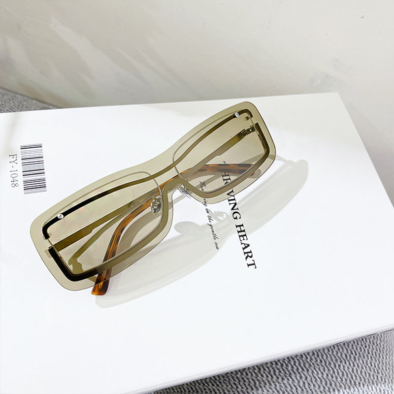 Punk Rectangle Rimless Sunglasses Women  Brand Designer Sun Glasses Men One Piece Shades UV400 Clear Eyewear