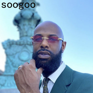 Punk Rimless Rectangle Sunglasses Men 2023 Vintage Trendy Small Square Sun Glasses for Male Frameless Eyewear UV400