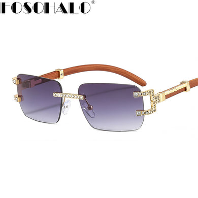 Punk Rimless Rectangle Sunglasses Men Women Vintage Shades Diamond UV400 Driving Sun Glass Frameless Gradient Eyewear