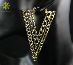 Orecchini lunghi a triangolo a forma di V con catena a maglie in oro punk rock per donna 1 paio 