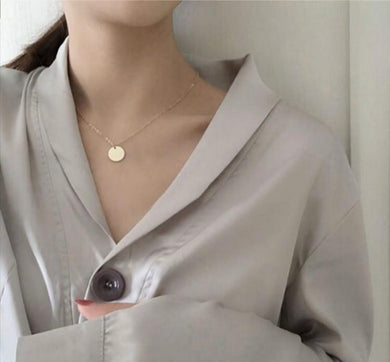 Punk Silver Gold Color Coin Necklace Dainty Disc Pendant Necklace Minimalist Gold Coin Layering Necklace Everyd Jewelry