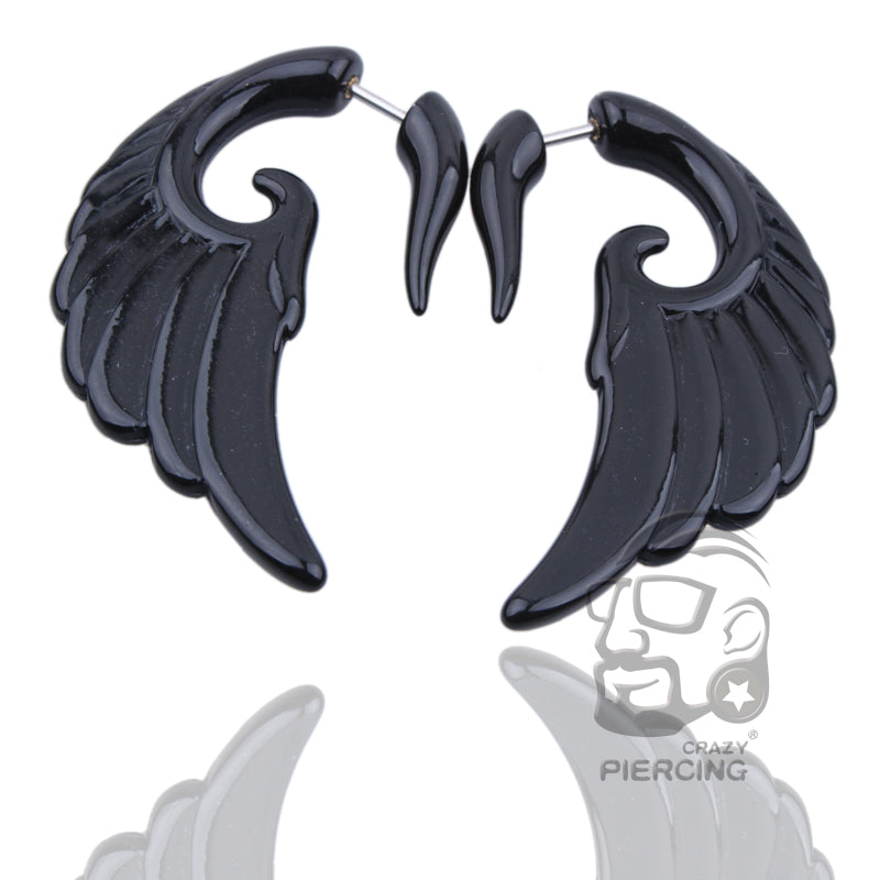 Punk Stud Earrings flesh Tunnel Angel Wings Acrylic 1.2mm Screw Steel Fake piercing body Jewelry Plug women or men
