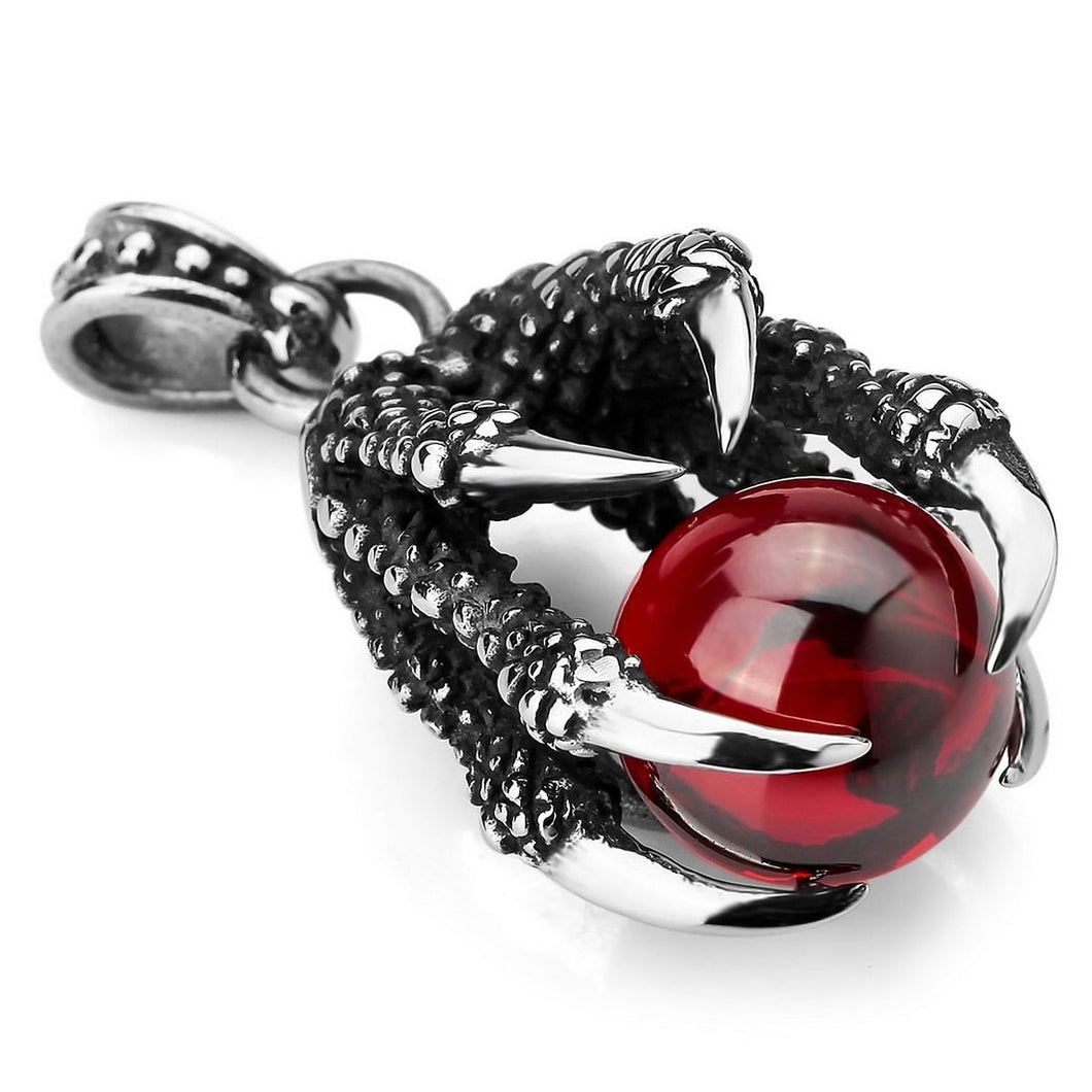 Punk Style Jewelry Red Dragon Claws Bead Gothic Men Pendant Necklace Silver Color Stainless Steel Chain Necklace With Gift Bags