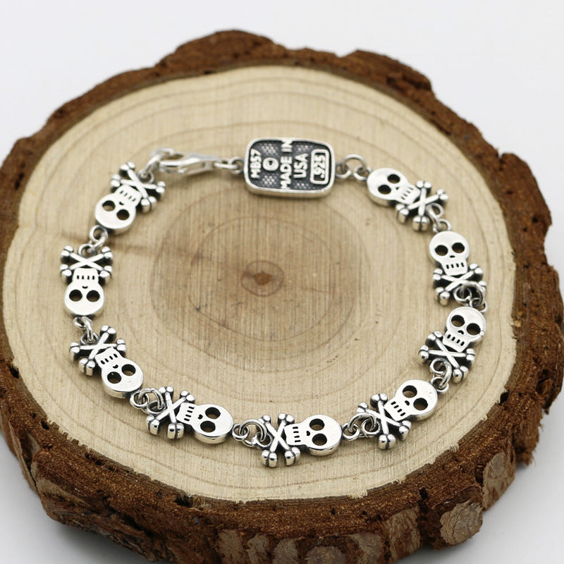 Punk Style Korean Fashion Female Cute S925 Sterling Silver Skeleton Bracelet Homme Male Couple Creative Personality Jewelry